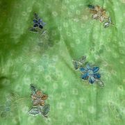 Green Bandhani Printed Organza Fabric with Floral Thread work with Buti All Over