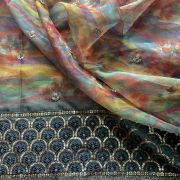 Multi Coloured Abstract Printed Organza With Heavy Thread & Sequin Border with Buti all Over