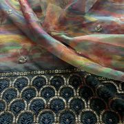 organza printed saree | printed organza fabric | Multi Coloured Abstract Printed Organza With Heavy Thread & Sequin Border with Buti all Over