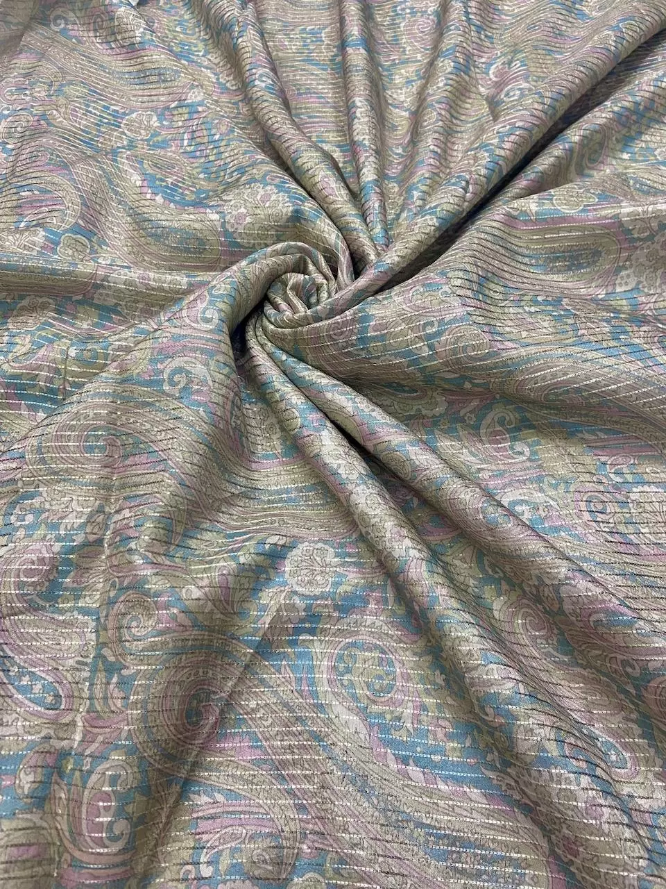 modal print fabric | printed modal fabric | Paisley Printed Pure Modal Fabric with Pinned Stripes