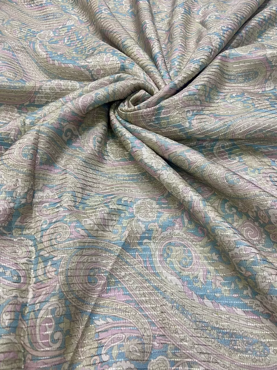 Paisley Printed Pure Modal Fabric with Pinned Stripes