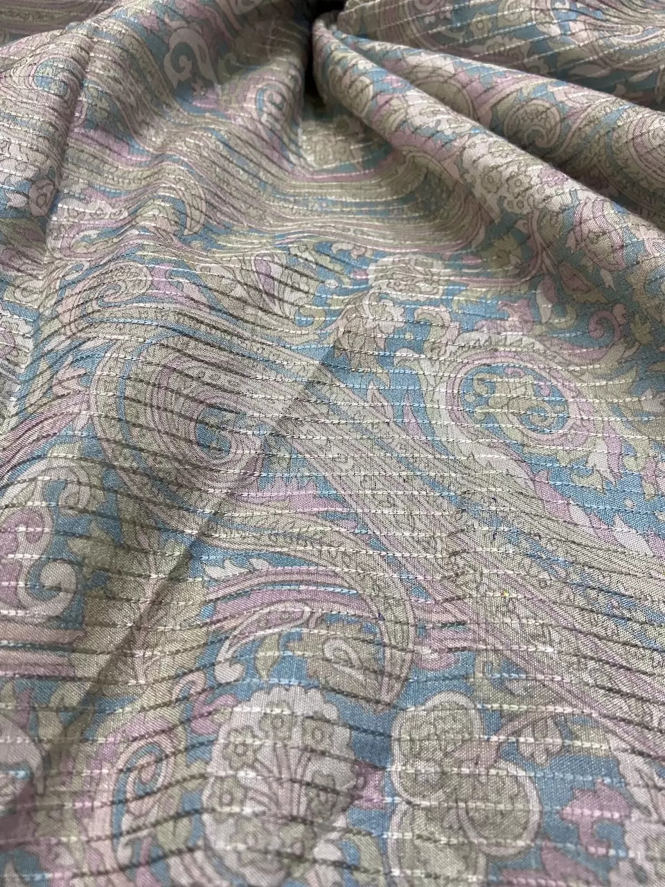 Paisley Printed Pure Modal Fabric with Pinned Stripes