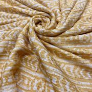 Yellow Malmal Silk Embroidered Batik Print