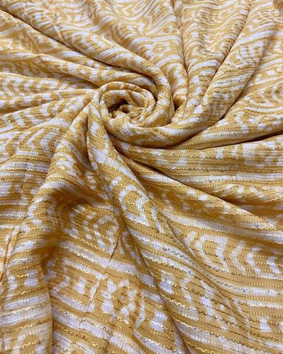 Yellow Malmal Silk Embroidered Batik Print