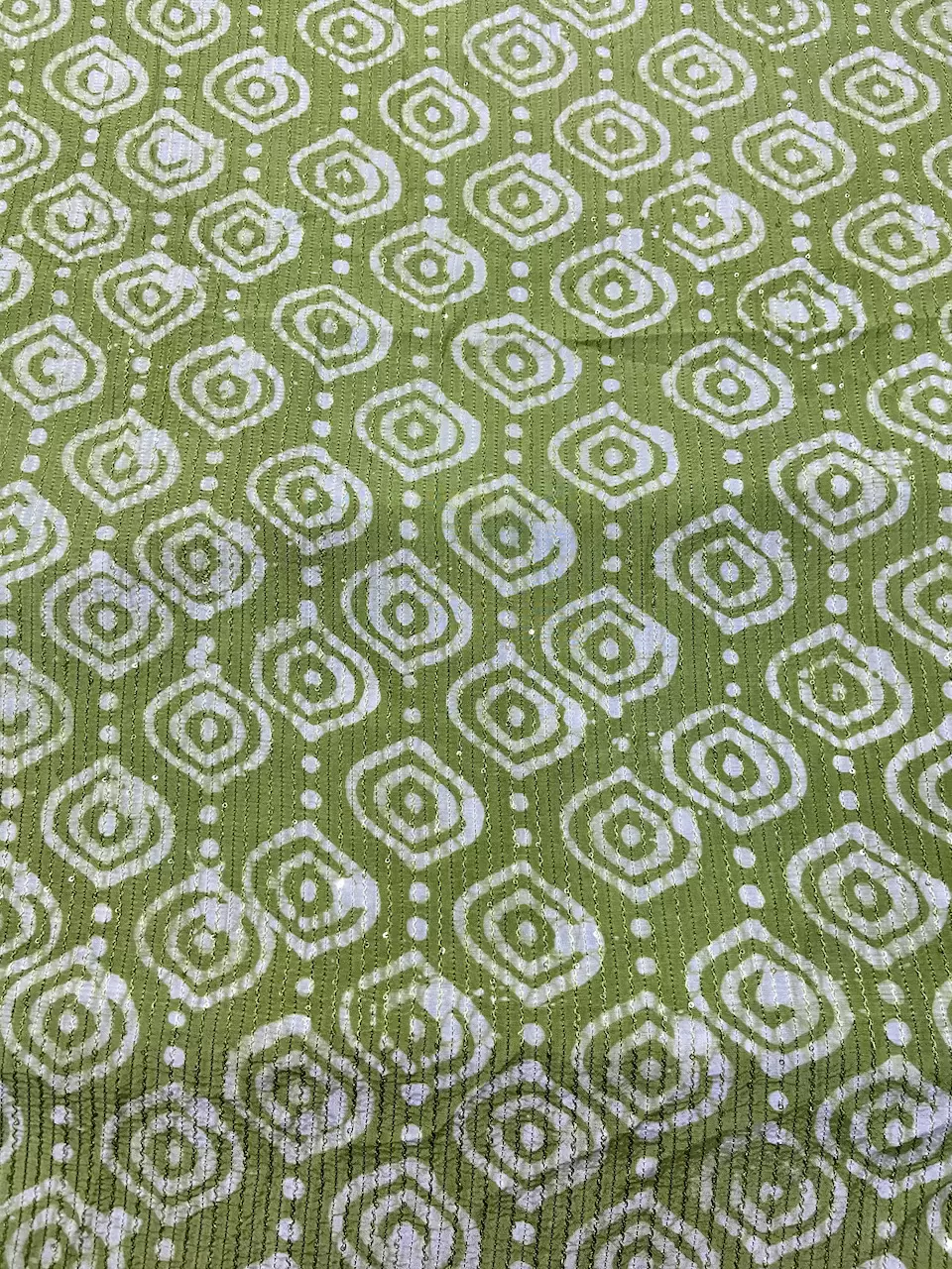 Green Malmal Silk Embroidered Batik Print