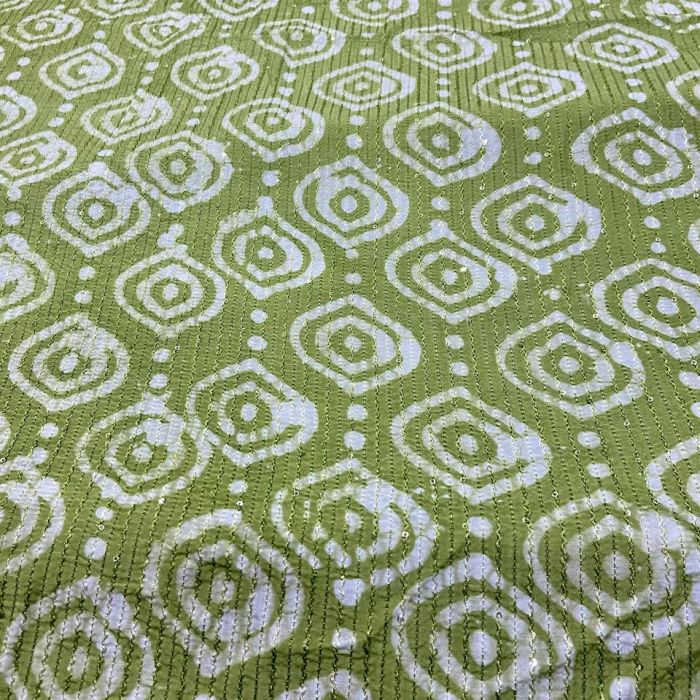 Green Malmal Silk Embroidered Batik Print