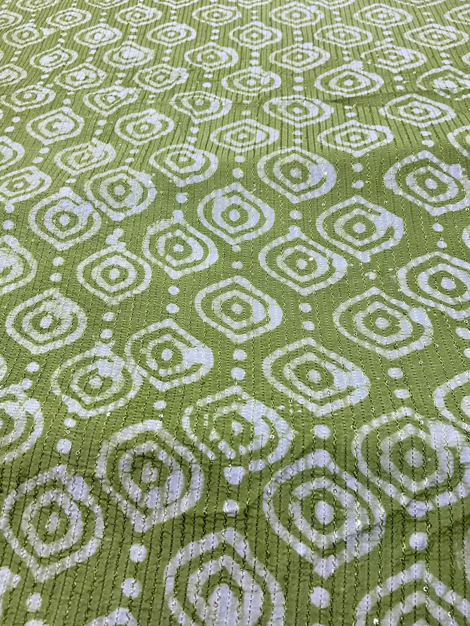 Green Malmal Silk Embroidered Batik Print