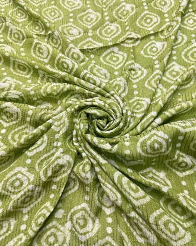 Green Malmal Silk Embroidered Batik Print