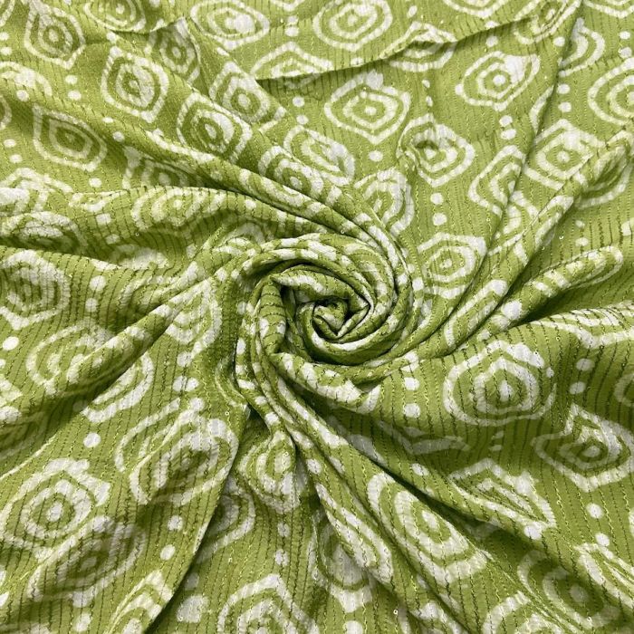 Green Malmal Silk Embroidered Batik Print