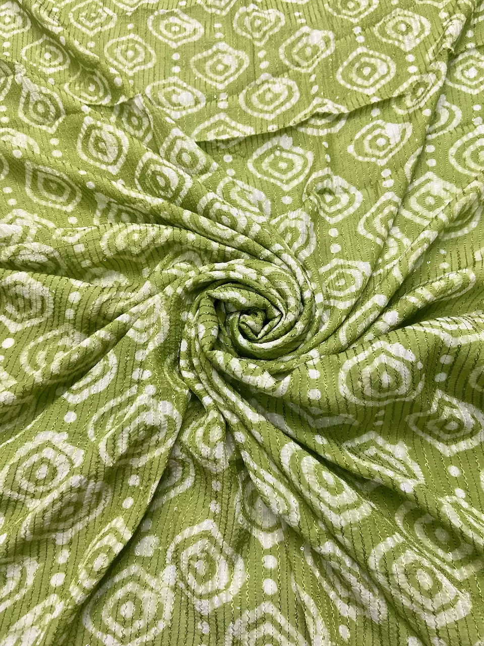 Green Malmal Silk | Green Malmal Silk Embroidered Batik Print