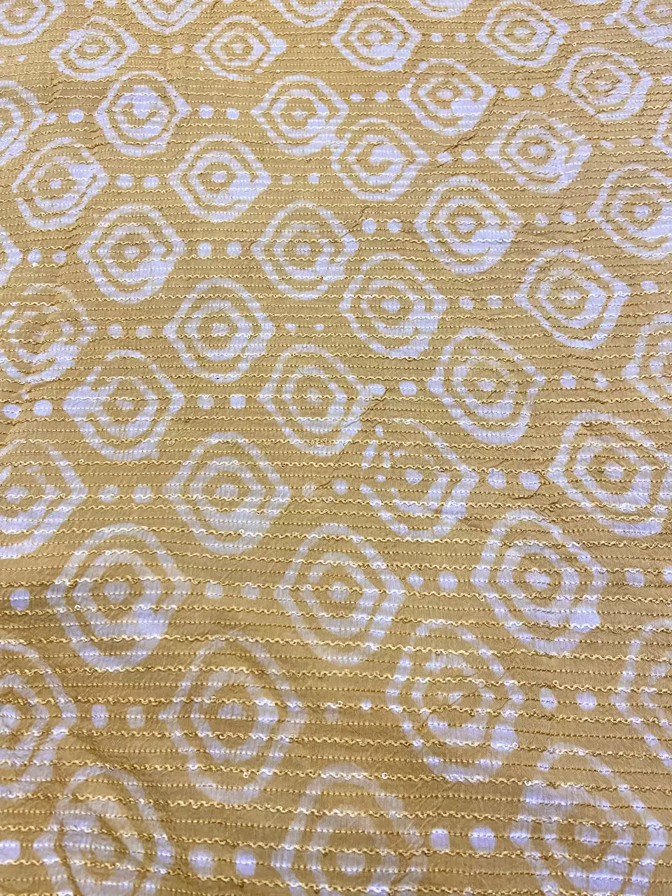 Yellow Malmal Silk Embroidered Batik Print