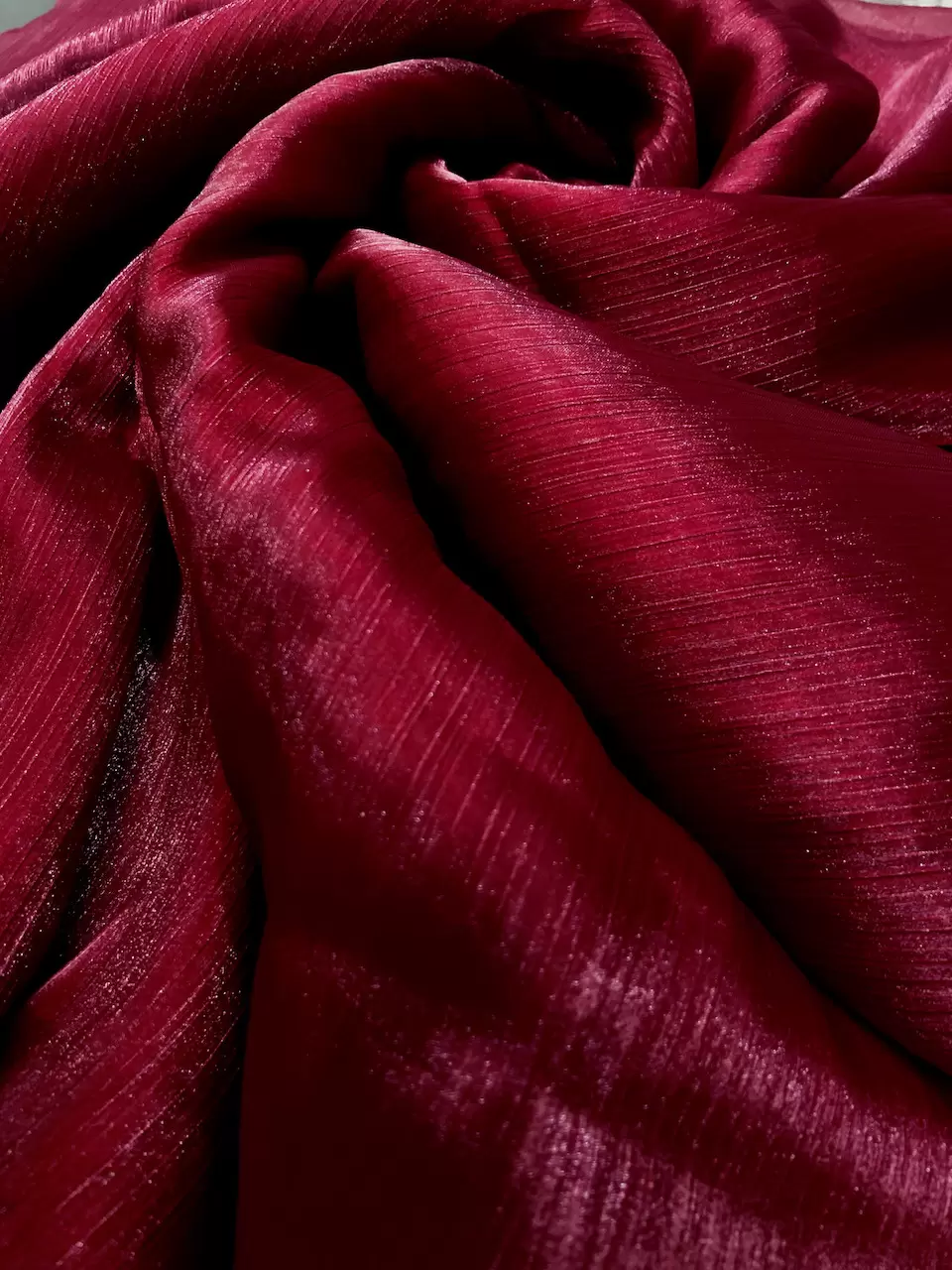 plain organza fabric online | printed cotton fabric | Crinkled Glass Organza – Deep Red