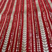 Heavy Bridal Zari & Sequin Embroidery on Red Chinon Fabric