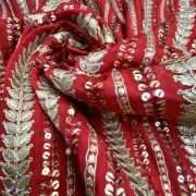 Heavy Bridal Zari & Sequin Embroidery on Red Chinon Fabric