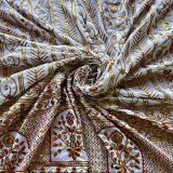 white georgette fabric | Heavy Antique Finish Sequin Embroidery in Traditional Mughal Pattern On White Georgette