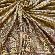 Heavy Antique Finish Sequin Embroidery in Traditional Mughal Pattern on Yellow Georgette