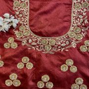 Maroon Zardozi Gota and Dabka Hand Embroidered Unstitched Blouse Piece