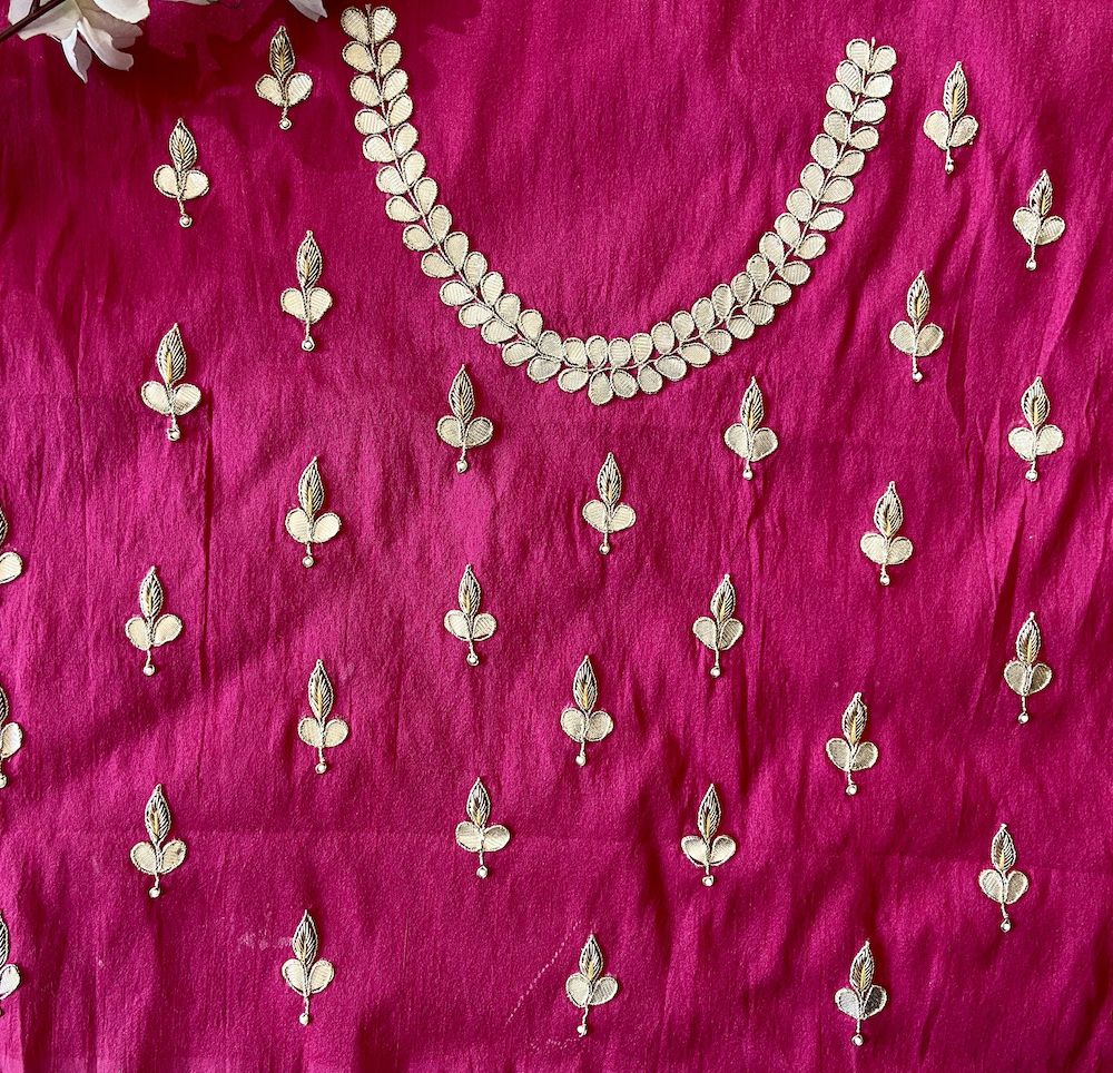 Buti Design Zardozi & Gota Hand Embroidered On Pink Unstitched Blouse Piece