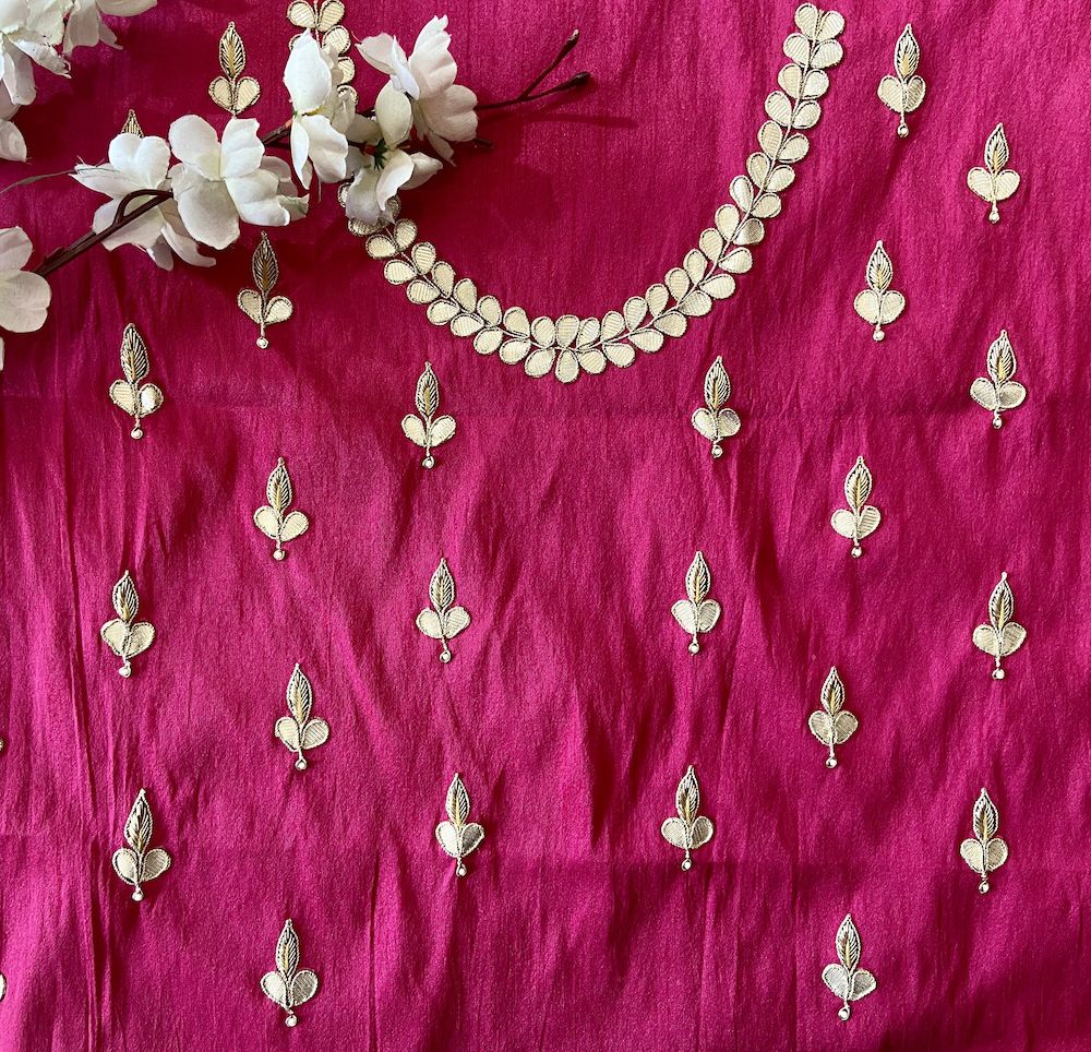 Buti Design Zardozi & Gota Hand Embroidered On Pink Unstitched Blouse Piece