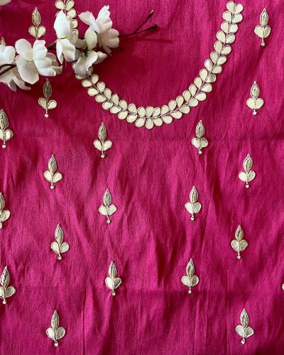 Buti Design Zardozi & Gota Hand Embroidered On Pink Unstitched Blouse Piece