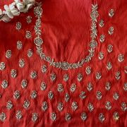 Red Heavy Zardozi All over Buti Design Hand Embroidered On Unstitched Blouse Piece