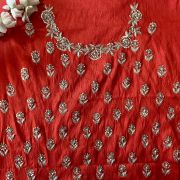 silk blouse piece | unstitched blouse piece | blouse piece silk | Red Heavy Zardozi All over Buti Design Hand Embroidered On Unstitched Blouse Piece