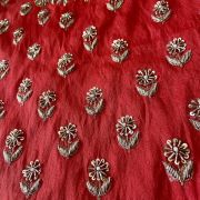 Red Heavy Zardozi All over Buti Design Hand Embroidered On Unstitched Blouse Piece