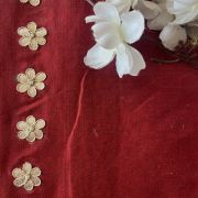 Blood Red Big Buta Design Hand Embroidered On Unstitched Blouse Piece