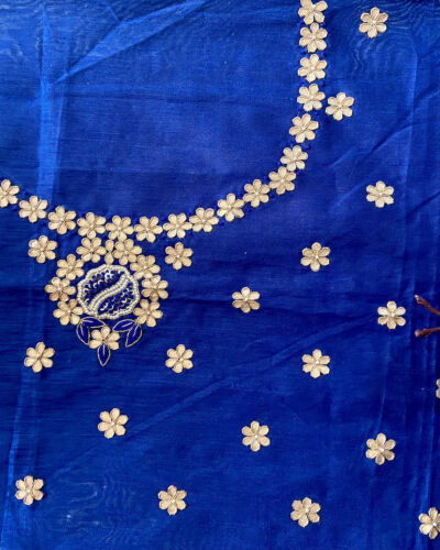 All Over Buti Design Zardozi, Pearl & Gota Hand Embroidered On Unstitched Royal Blue Blouse Piece