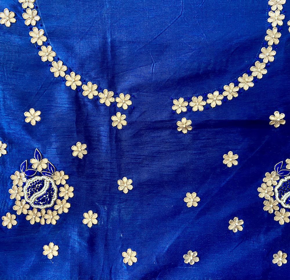 All Over Buti Design Zardozi, Pearl & Gota Hand Embroidered On Unstitched Royal Blue Blouse Piece