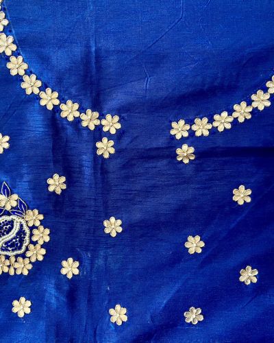 All Over Buti Design Zardozi, Pearl & Gota Hand Embroidered On Unstitched Royal Blue Blouse Piece