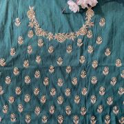 silk blouse pieces online | silk blouse piece | sky blue fabric | Green Heavy Zardozi All Over Buti Design Hand Embroidered On Unstitched Blouse Piece