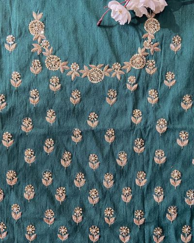 Green Heavy Zardozi All Over Buti Design Hand Embroidered On Unstitched Blouse Piece