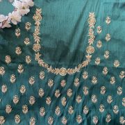 Green Heavy Zardozi All Over Buti Design Hand Embroidered On Unstitched Blouse Piece