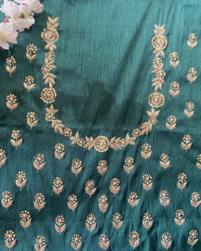 Green Heavy Zardozi All Over Buti Design Hand Embroidered On Unstitched Blouse Piece