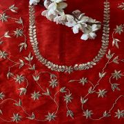 Deep Red All Over Big Buti Embroidered On Unstitched Blouse Piece