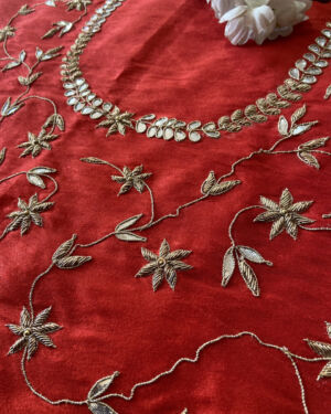 Deep Red All Over Big Buti Embroidered On Unstitched Blouse Piece