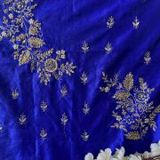 silk blouse pieces online | Hand embroidered blouse piece | sequence fabric | Royal Blue Aari & Zardozi Gota & Dabka Hand Embroidered On Unstitched Blouse Piece