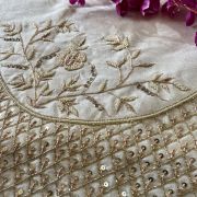 silk blouse piece | silk blouse pieces online | Cream Heavy Zardozi Hand Embroidered Floral and Jaal Design Unstitched Blouse Piece