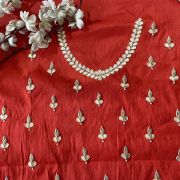 Bright Red Buti Design Zardozi and Gota Hand Embroidered on Unstitched Blouse Piece