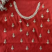 Bright Red Buti Design Zardozi and Gota Hand Embroidered on Unstitched Blouse Piece