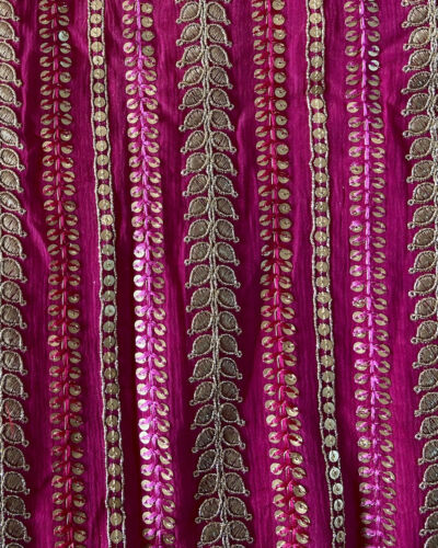 Heavy Bridal Zari & Sequin Embroidery on Pink Chinon Fabric
