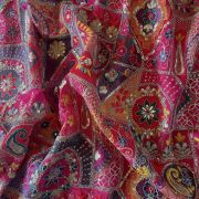 Multicoloured Thread With Gold Sequence Traditional Embroidery On Pink Viscose Georgette Fabric