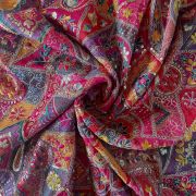 georgette viscose fabric | viscose georgette fabric | Multicoloured Thread With Gold Sequence Traditional Embroidery On Pink Viscose Georgette Fabric