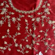 Red Zardozi Dabka Hand Embroidered Unstitched Blouse Piece