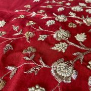 Red Zardozi Dabka Hand Embroidered Unstitched Blouse Piece