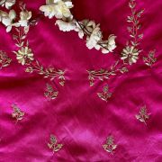 Pink Zardozi Work Hand Embroidered Unstitched Blouse Piece