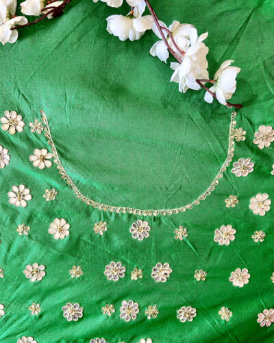 All Over Buta Design Hand Embroidered On Green Unstitched Blouse Piece