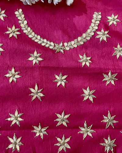 All Over Buta Design Hand Embroidered On Pink Unstitched Blouse Piece