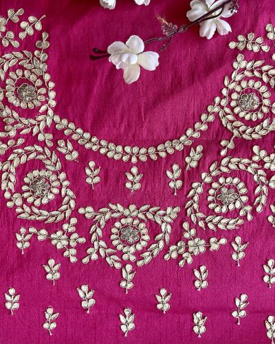 Pink Buta Design Hand Embroidered Unstitched Blouse Piece